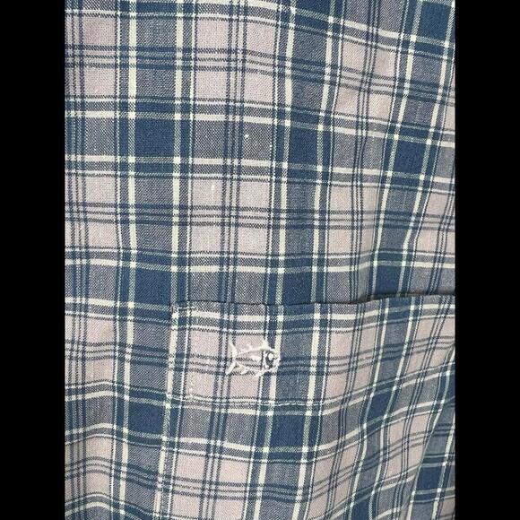 Southern Tide Shirt Mens Large Blue Pink Plaid Linen Blend Trim Fit‎ Button Up - Picture 4 of 4